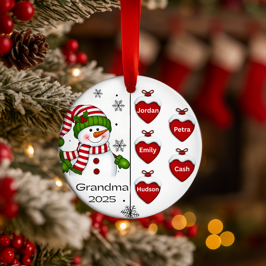 ✨ Snowman/woman Christmas Ornament – Up to 8 Grandchildren Names! ✨