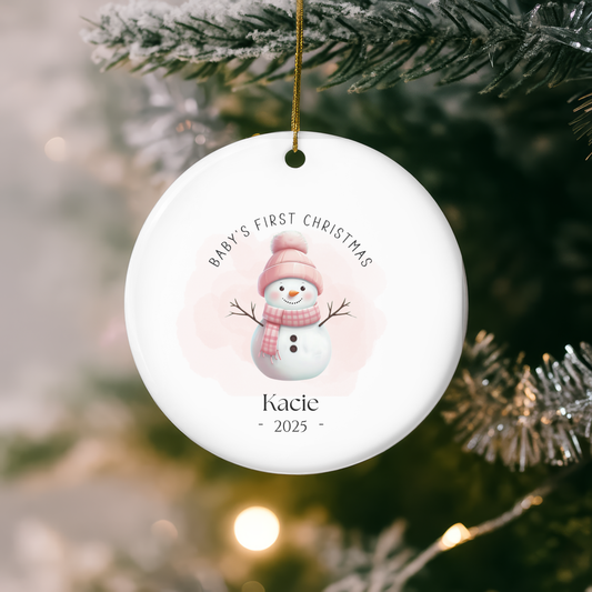 🎄 Personalized First-Year Snowman Baby Girl Ornament – Handmade Christmas Keepsake 🎄