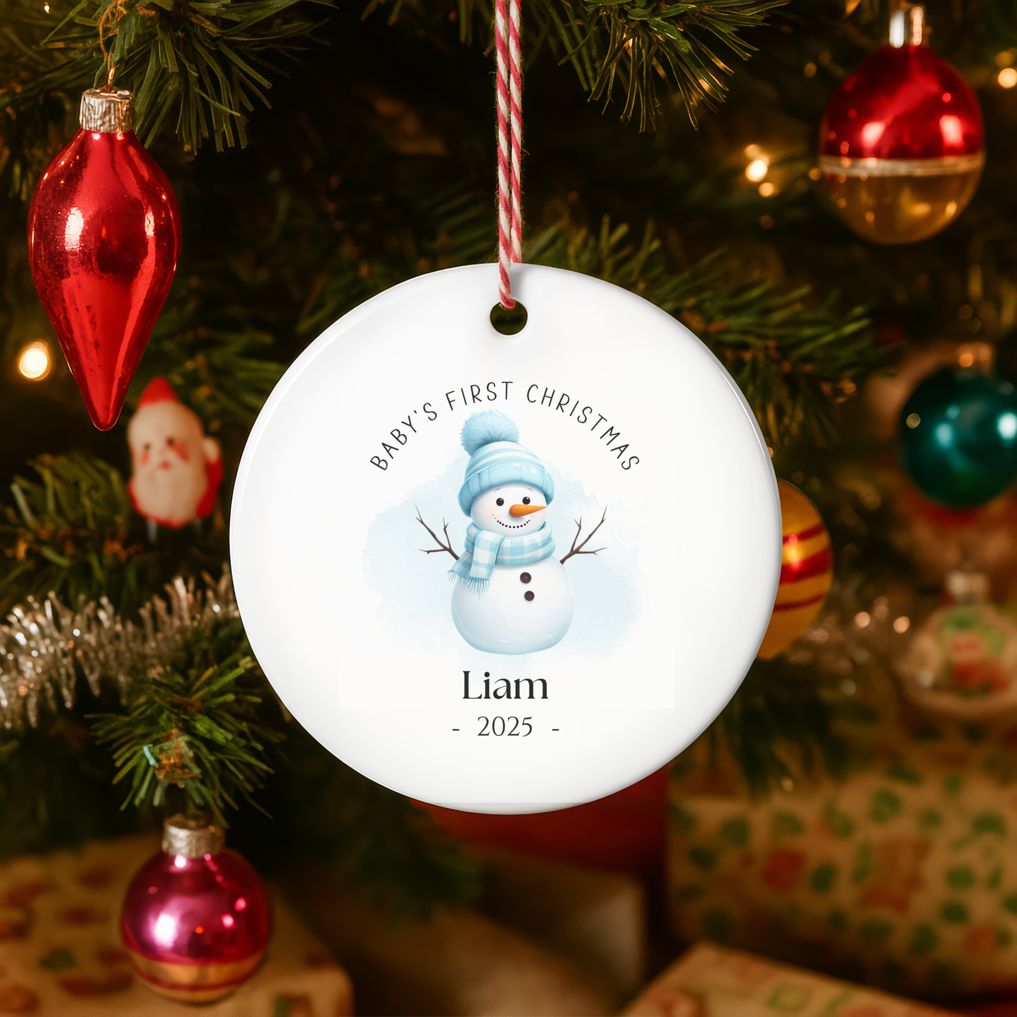 🎄 Personalized First-Year Snowman Baby Boy Ornament – Handmade Christmas Keepsake 🎄