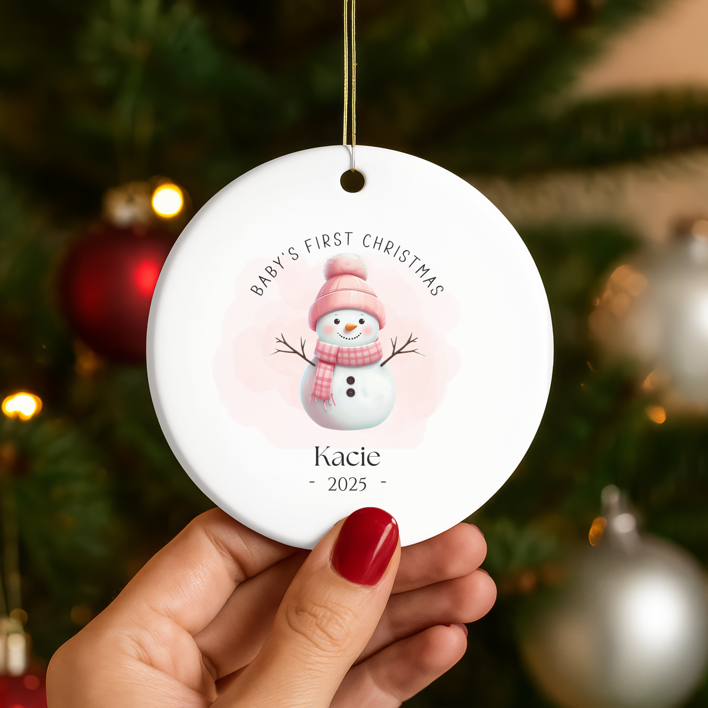 🎄 Personalized First-Year Snowman Baby Girl Ornament – Handmade Christmas Keepsake 🎄