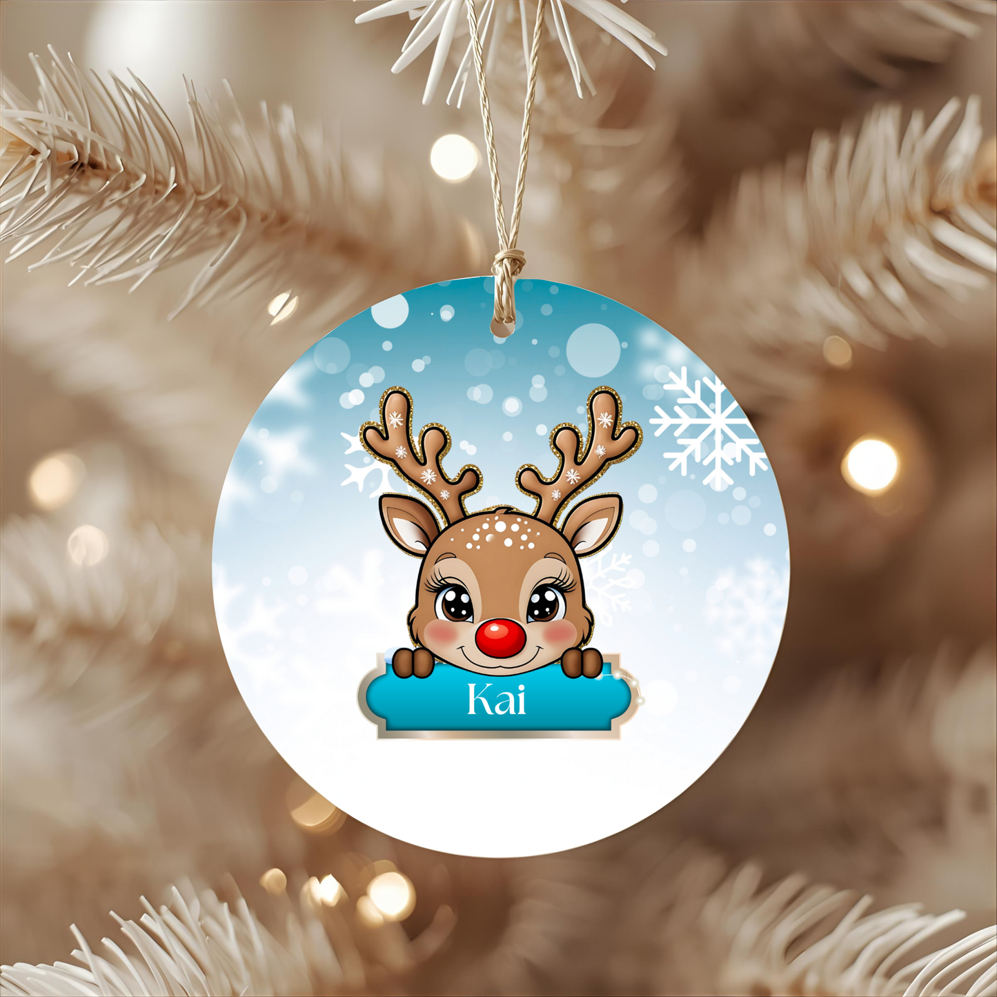 🎄 Personalized Blue Baby Reindeer Christmas Ornament  🎄