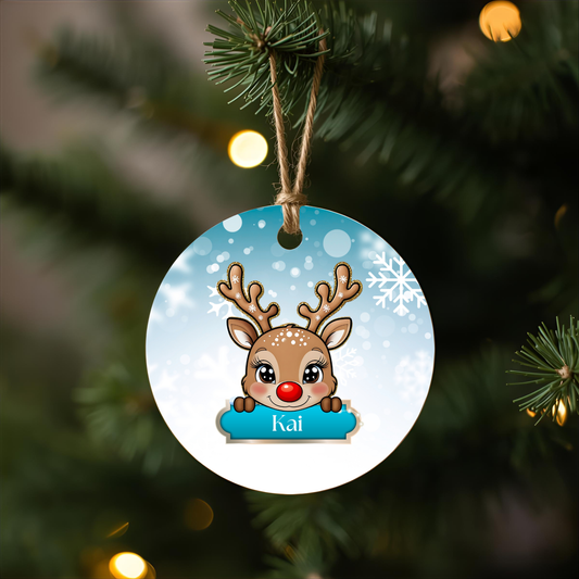 🎄 Personalized Blue Baby Reindeer Christmas Ornament  🎄