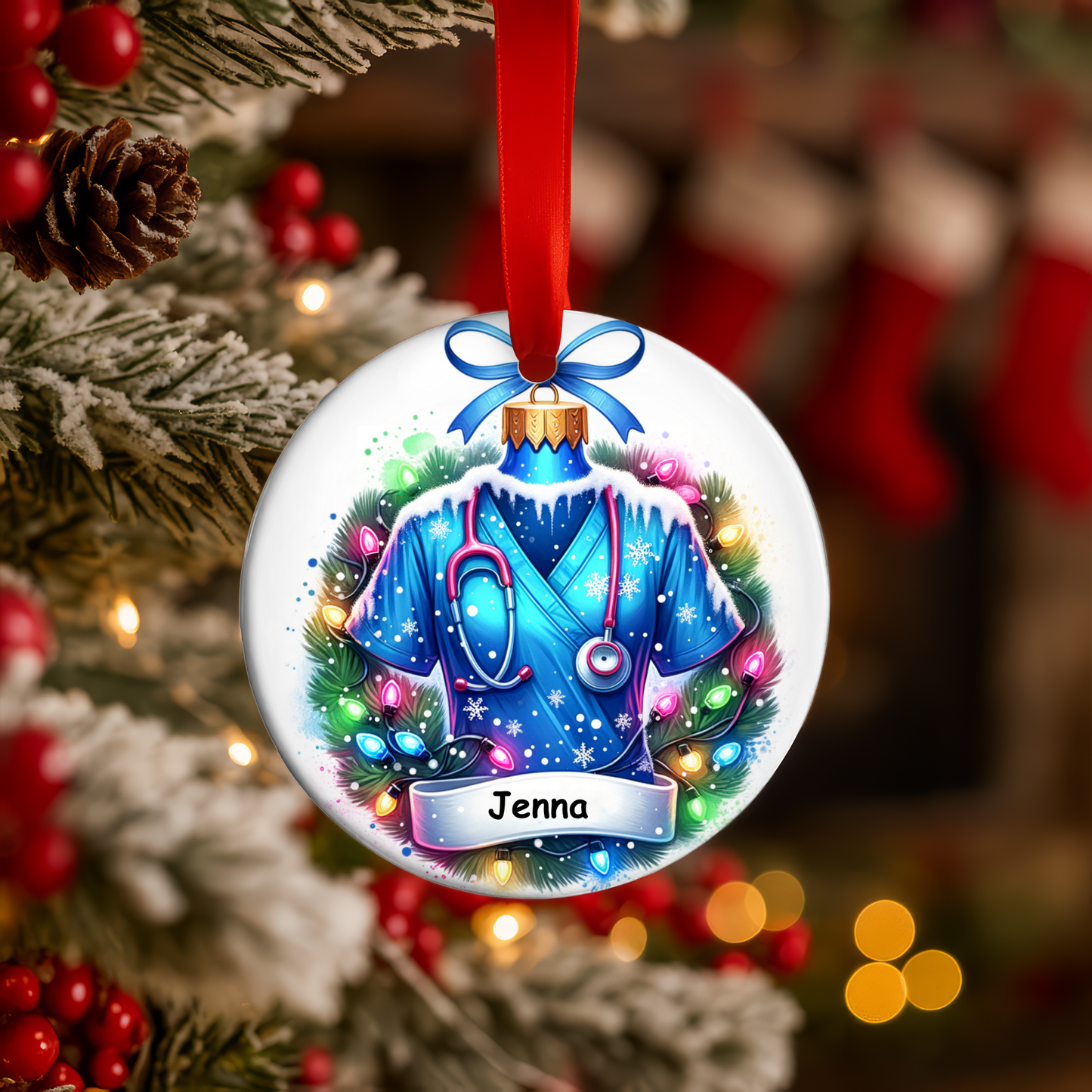 ✨ Personalized Female Nurse Christmas Ornament – 3” x 3” Double-Sided ✨